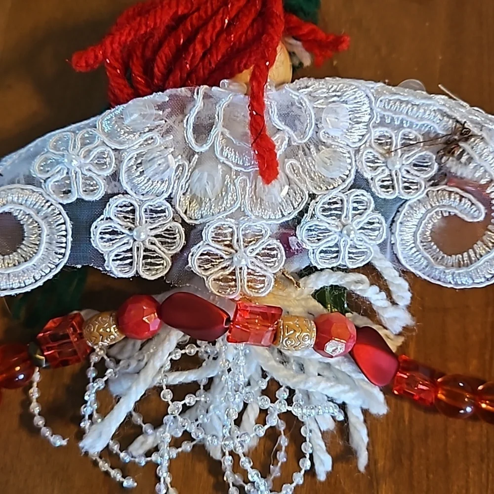 Hand Crafted Crochet Angel Handmade Christmas ornament Upcycled beads white gift - Picture 10 of 17